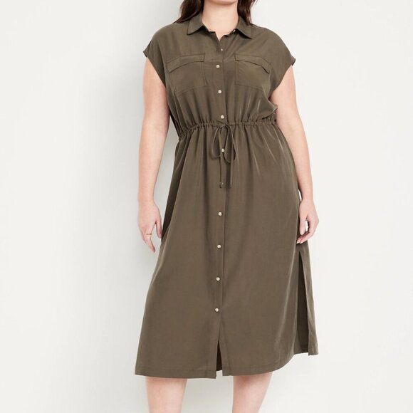 NWT Old Navy Waist-Defined Utility Midi Shirt Dress M Tall - Picture 1 of 13